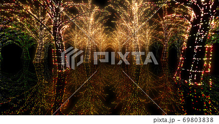 イルミネーション ツリー クリスマス ネオン 街 ライトアップ 3d イラスト 背景 バックのイラスト素材