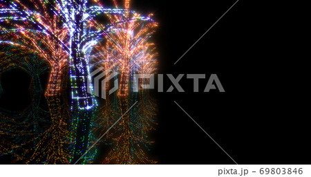 イルミネーション ツリー クリスマス ネオン 街 ライトアップ 3d イラスト 背景 バックのイラスト素材