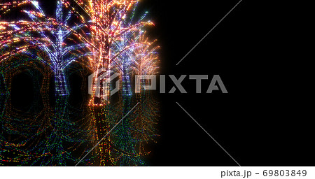 イルミネーション ツリー クリスマス ネオン 街 ライトアップ 3d イラスト 背景 バックのイラスト素材