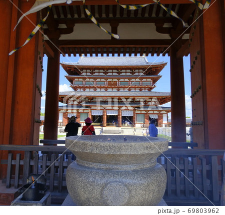 古都奈良の世界遺産 薬師寺 中門から見る金堂 古都奈良の世界遺産 薬師寺 中門から見る金堂 69803962