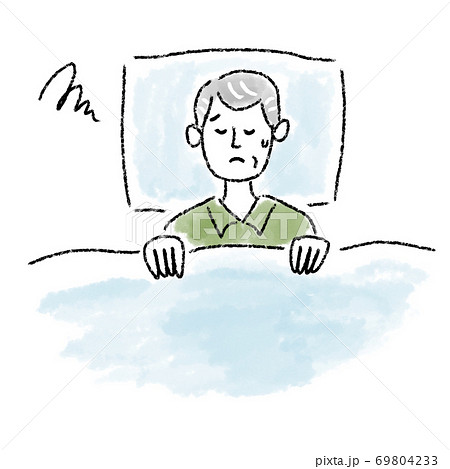 不眠　男性　シニア　水彩　手描き 69804233