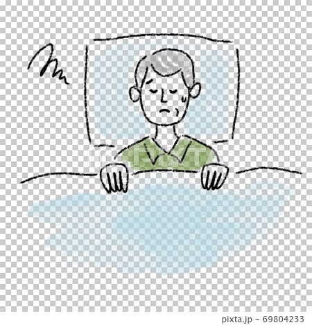 不眠　男性　シニア　水彩　手描き 69804233