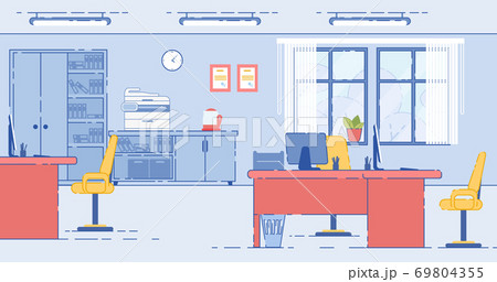 Working Area in Office Wooden Tables with Monitors 69804355