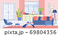 House Living Room Cozy Interior Design Flat Vector 69804356