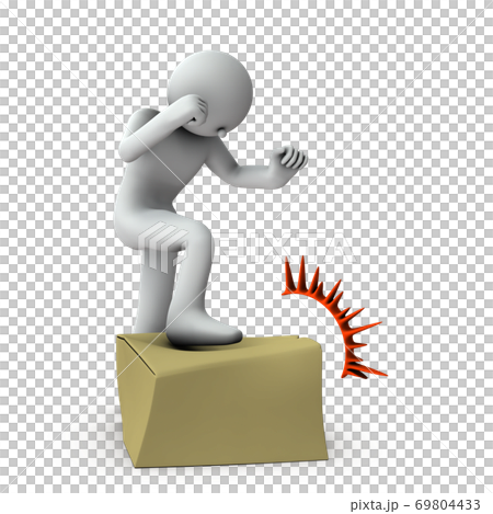 怒りを和らげるために段ボール箱を踏みにじる人物。3Dレンダリン 69804433