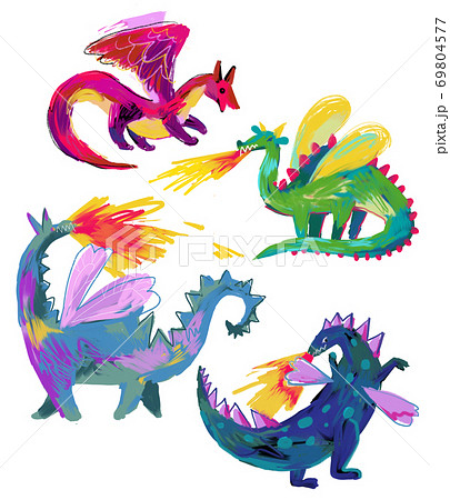 Cute cartoon dragons set isolated on white 69804577