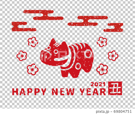 2021新年插畫郵票風格紅色Beko 69804751