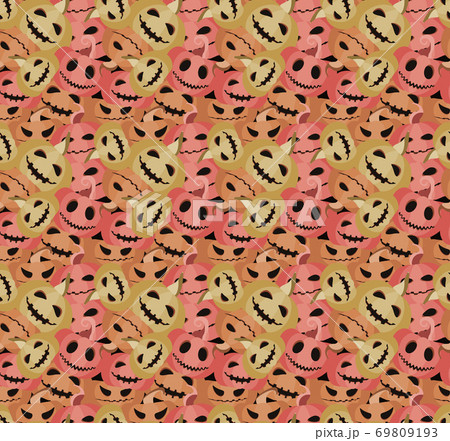 Spooky pumpkins seamless pattern. Jack-o-lantern. Halloween festive background for wrapping paper, print, fabric and printing. Vector illustration 69809193