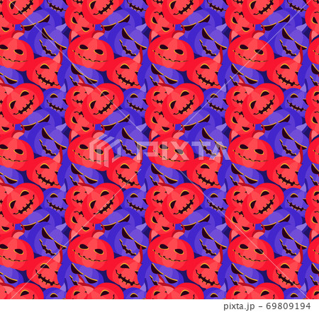 Spooky pumpkins seamless pattern. Jack-o-lantern. Halloween festive background for wrapping paper, print, fabric and printing. Vector illustration 69809194