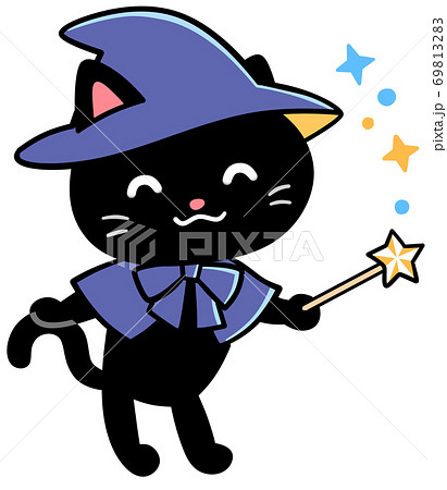猫の魔法使い 黒 のイラスト素材