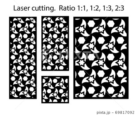Islamic laser pattern, outdoor fence, room divider, privacy fence. Cnc template set. Set of geometric decorative vector panels for laser cutting. Islamic laser pattern, outdoor fence, room divider, privacy fence. Cnc template set. Set of geometric decorative vector panels for laser cutting. 69817092