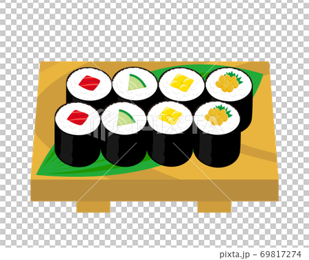 Vector illustration of maki sushi, iron fire roll, kappa roll, Kanpyo, natto roll Vector illustration of maki sushi, iron fire roll, kappa roll, Kanpyo, natto roll 69817274