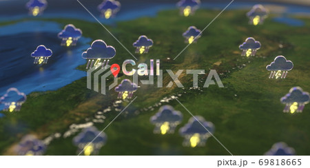 Cali city and stormy weather icon on the map, weather forecast related 3D rendering 69818665
