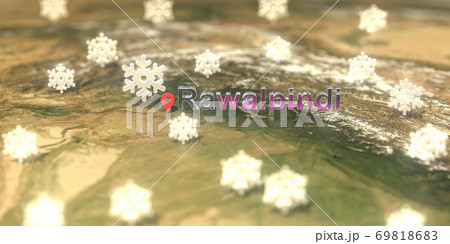 Rawalpindi city and snowy weather icon on the map, weather forecast related 3D rendering Rawalpindi city and snowy weather icon on the map, weather forecast related 3D rendering 69818683