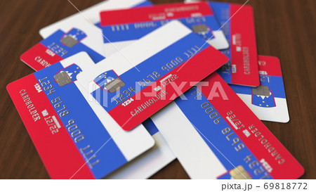 Credit cards with flag of Slovenia. 3D rendering 69818772