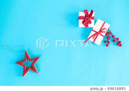 Christmas flat lay scene with golden decorations 69818895