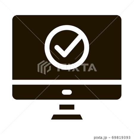 Computer Monitor And Approved Mark glyph icon 69819393