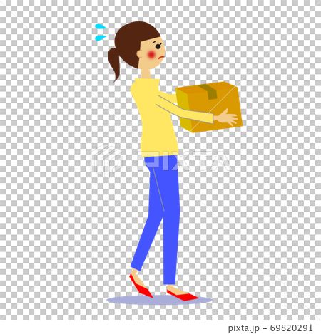 A woman carrying heavy luggage facing right 69820291