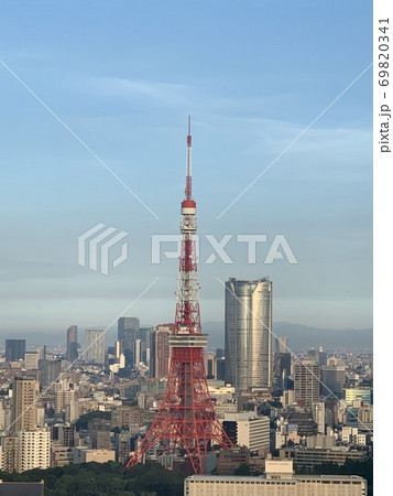 昼の東京タワーを正面からみた景色は青空がとても綺麗 69820341
