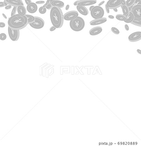Chinese yuan coins falling. Scattered black and wh Chinese yuan coins falling. Scattered black and wh 69820889