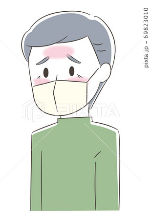 熱を出してマスクをする中年男性 熱を出してマスクをする中年男性 69823010