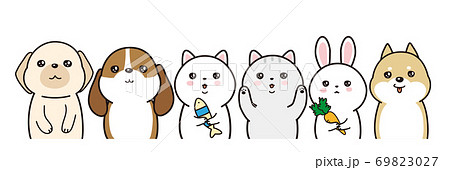 動物のベクターイラストレーション 整列 犬と猫とうさぎのイラスト素材