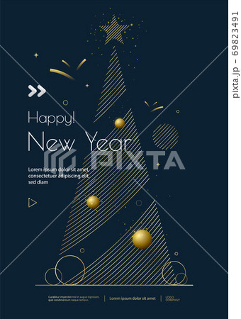 New Year greeting card design with Christmas tree New Year greeting card design with Christmas tree 69823491