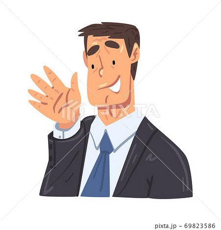 Businessman Waving his Hand, Funny Office Worker Character in Formal Style Clothes, Business Avatar Cartoon Style Vector Illustration 69823586