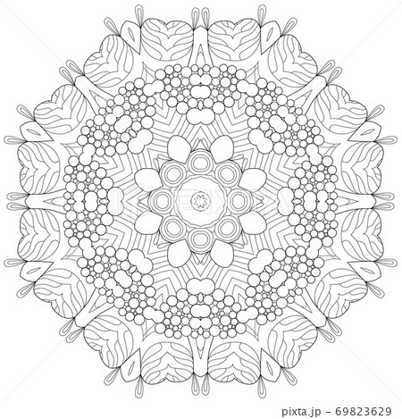Hand drawn zentangle circular ornament for coloring page. Hand drawn zentangle circular ornament for coloring page. 69823629
