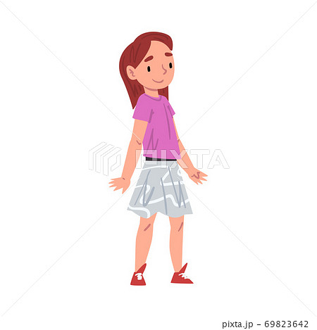 Cute Girl Character Wearing Casual Clothes Cartoon Style Vector Illustration on White Background Cute Girl Character Wearing Casual Clothes Cartoon Style Vector Illustration on White Background 69823642