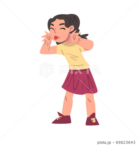 Cute Girl Teasing and Grimacing, Bad Child Behavior Cartoon Style Vector Illustration on White Background Cute Girl Teasing and Grimacing, Bad Child Behavior Cartoon Style Vector Illustration on White Background 69823643