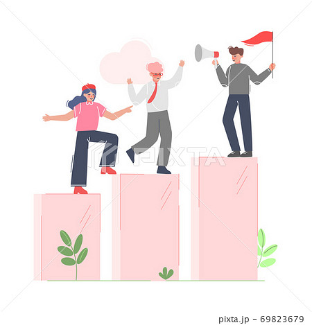 Businessman Teamleader Motivating his Collegues to Climb up to the Goal on Column of Columns, Moving up Motivation Business Concept Cartoon Vector Illustration Businessman Teamleader Motivating his Collegues to Climb up to the Goal on Column of Columns, Moving up Motivation Business Concept Cartoon Vector Illustration 69823679