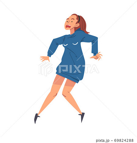 Woman Screaming Afraid of Something, Scared Girl with Fear Expression on Her Face Cartoon Style Vector Illustration 69824288