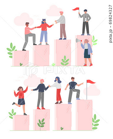 Business People Climbing up to the Goal on Column of Columns Set, Business Leadership, Moving up Motivation Concept Cartoon Vector Illustration 69824327