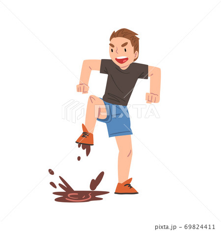 Bully Boy Character Jumping into Puddle Cartoon Style Vector Illustration on White Background Bully Boy Character Jumping into Puddle Cartoon Style Vector Illustration on White Background 69824411