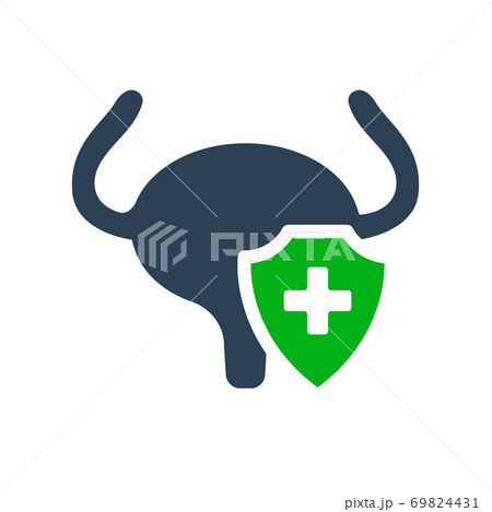 Healthy protected urinary bladder colored icon. Treatment, first aid for muscular organ of the excretory system diseases symbol Healthy protected urinary bladder colored icon. Treatment, first aid for muscular organ of the excretory system diseases symbol 69824431