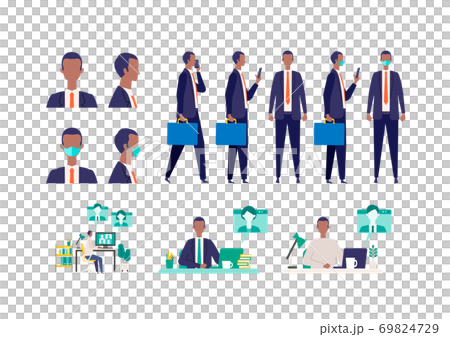 コロナ禍でのビジネスマンのポーズ集のイラスト素材
