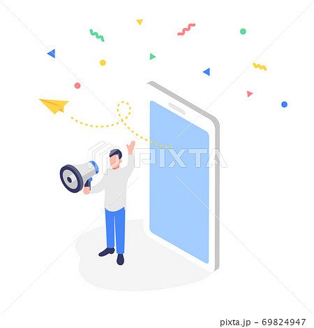 インターネットでマーケティングをするイメージイラスト 69824947