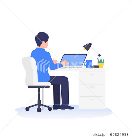 パソコンで仕事をしているビジネスパーソンのイラスト素材のイラスト素材