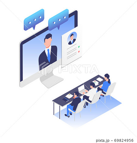 オンラインで人材採用の面接をしているイラスト素材 69824956