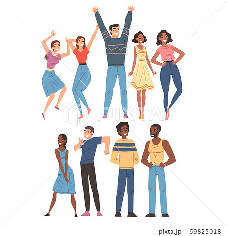 Cheerful Smiling People Set, Happy Young Men and Women in Casual Clothes Cartoon Style Vector Illustration Cheerful Smiling People Set, Happy Young Men and Women in Casual Clothes Cartoon Style Vector Illustration 69825018