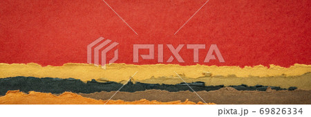 red sunset abstract landscape created with handmade Indian paper 69826334