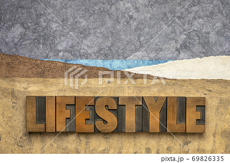 lifestyle word abstract in wood type lifestyle word abstract in wood type 69826335