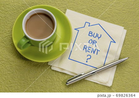 Buy or rent? Sketch on napkin with coffee. Buy or rent? Sketch on napkin with coffee. 69826364