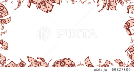 Russian ruble notes falling. Messy RUB bills on wh 69827306