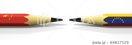 Pencils with flags of China and Venezuela. Political conflict concept. 3d rendering 69827529