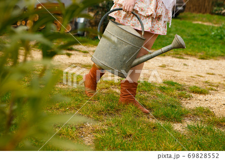 watering can for watering flowers in hands of girl watering can for watering flowers in hands of girl 69828552