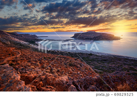 Sunset on balos lagoon - Crete, Greece Sunset on balos lagoon - Crete, Greece 69829325
