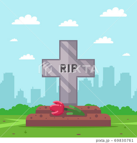 grave cross on the background of the city. city cemetery.  grave cross on the background of the city. city cemetery.  69830761