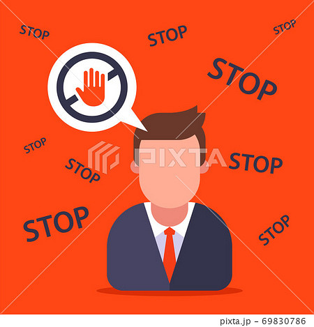 man limits himself in everything. stop sign in a bubble. man limits himself in everything. stop sign in a bubble. 69830786